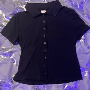No Boundaries Black Ribbed Cropped Button Down Shirt